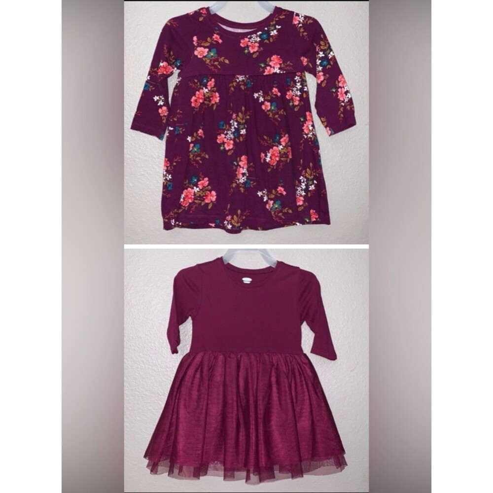 Old Navy baby maroon floral dress size 12-18 baby doll cut x2